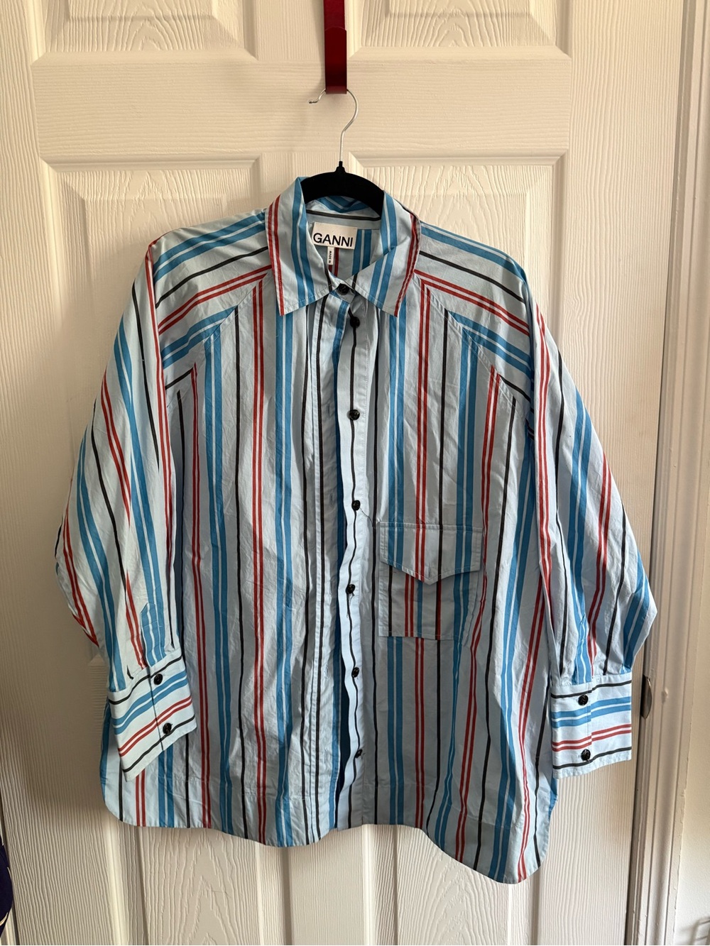 GANNI Women' Striped Button-Up Shirt in Light Blue